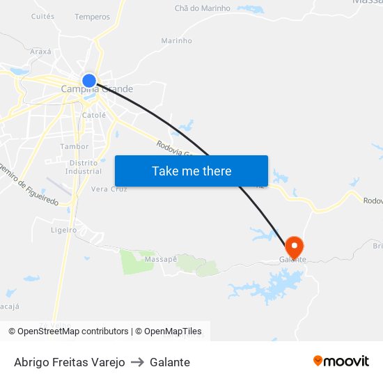 Abrigo Freitas Varejo to Galante map