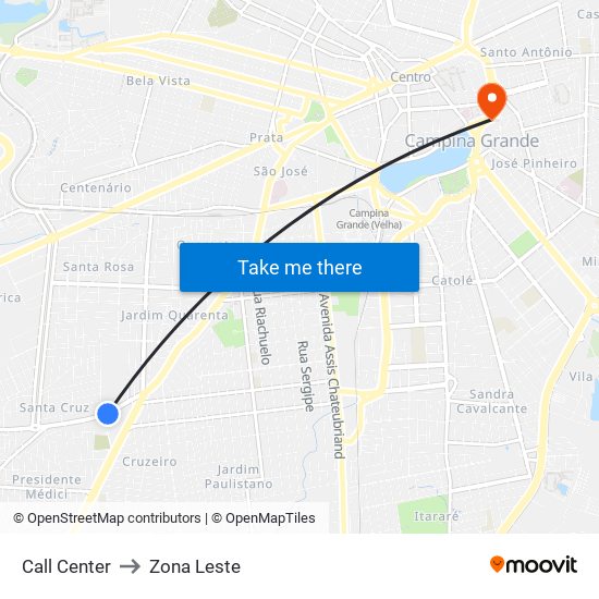 Call Center to Zona Leste map