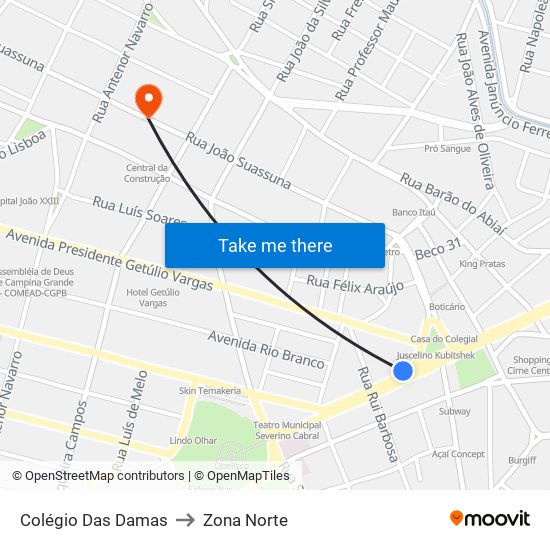 Colégio Das Damas to Zona Norte map