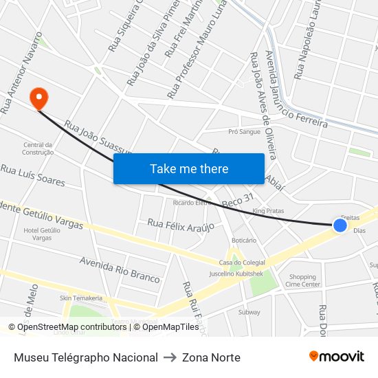 Museu Telégrapho Nacional to Zona Norte map