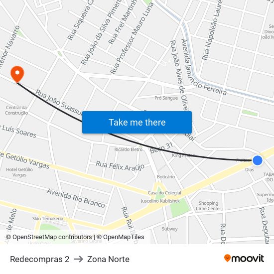 Redecompras 2 to Zona Norte map