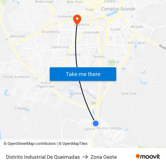 Distrito Industrial De Queimadas to Zona Oeste map