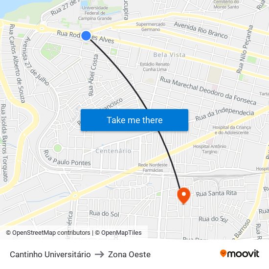 Cantinho Universitário to Zona Oeste map