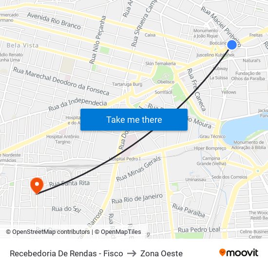 Recebedoria De Rendas - Fisco to Zona Oeste map