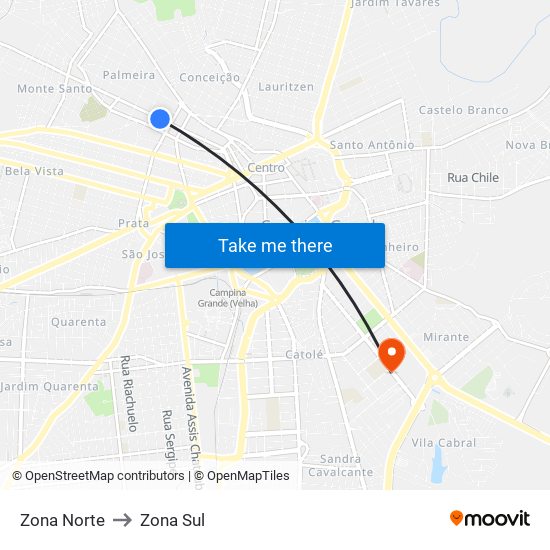 Zona Norte to Zona Sul map