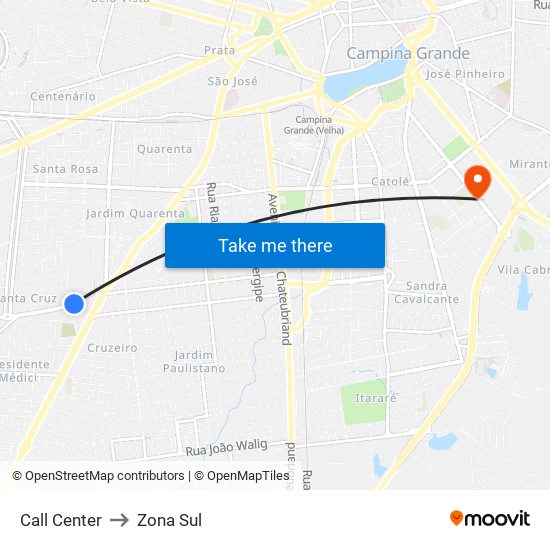 Call Center to Zona Sul map