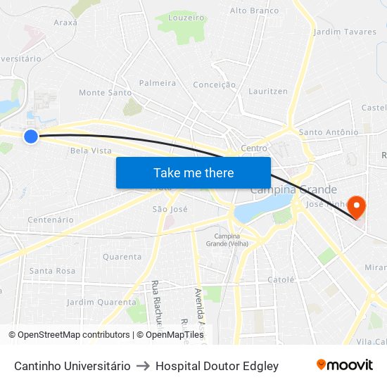 Cantinho Universitário to Hospital Doutor Edgley map