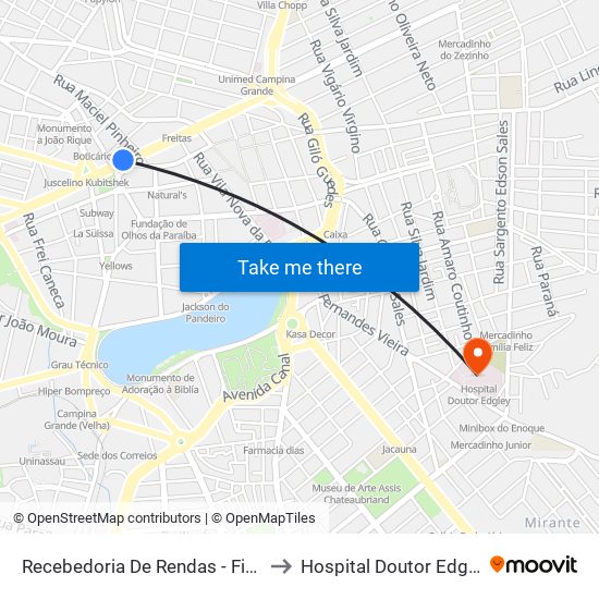 Recebedoria De Rendas - Fisco to Hospital Doutor Edgley map