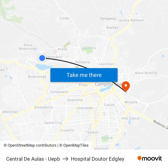 Central De Aulas - Uepb to Hospital Doutor Edgley map