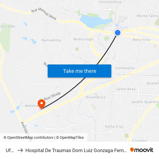 Ufcg to Hospital De Traumas Dom Luiz Gonzaga Fernandes map