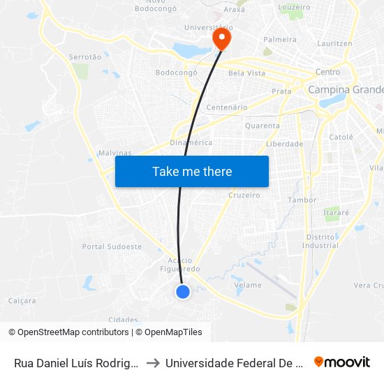 Rua Daniel Luís Rodrigues, 974-1030 to Universidade Federal De Campina Grande map