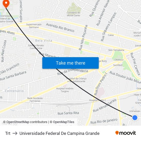 Trt to Universidade Federal De Campina Grande map