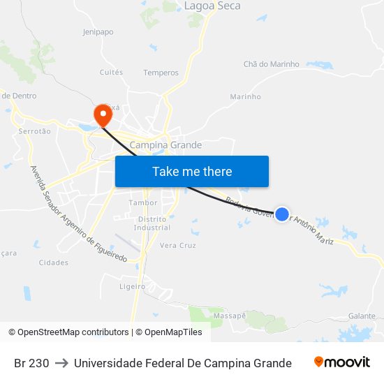 Br 230 to Universidade Federal De Campina Grande map