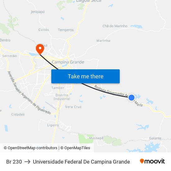 Br 230 to Universidade Federal De Campina Grande map