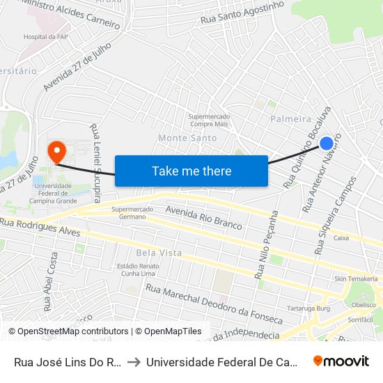 Rua José Lins Do Rêgo, 787 to Universidade Federal De Campina Grande map