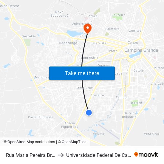 Rua Maria Pereira Brandão, 324 to Universidade Federal De Campina Grande map