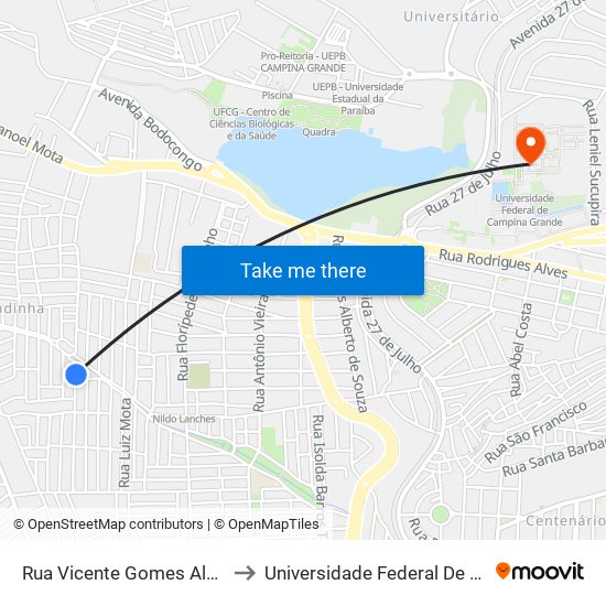 Rua Vicente Gomes Almeida, 811-835 to Universidade Federal De Campina Grande map