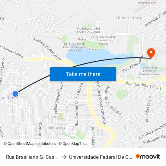 Rua Brasíliano G. Castro, 112-160 to Universidade Federal De Campina Grande map
