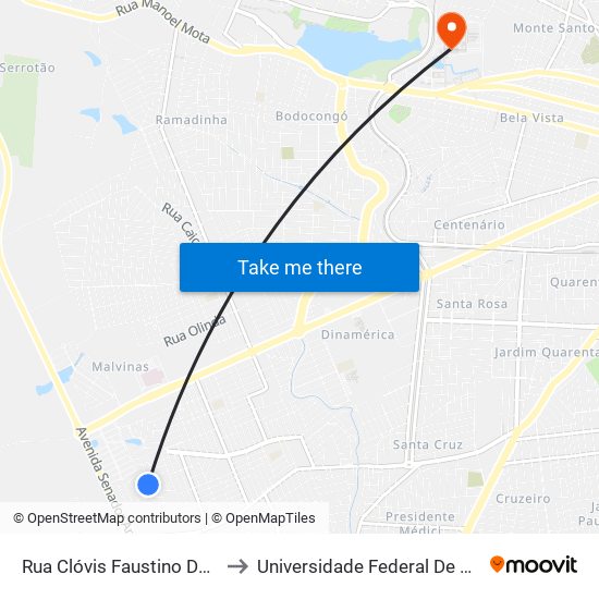 Rua Clóvis Faustino Dos Santos, 198 to Universidade Federal De Campina Grande map