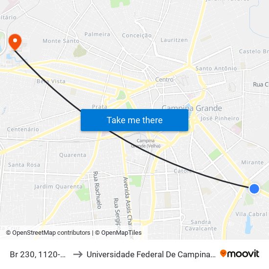 Br 230, 1120-1150 to Universidade Federal De Campina Grande map