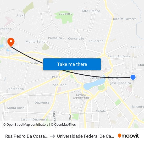 Rua Pedro Da Costa Agra, 213 to Universidade Federal De Campina Grande map