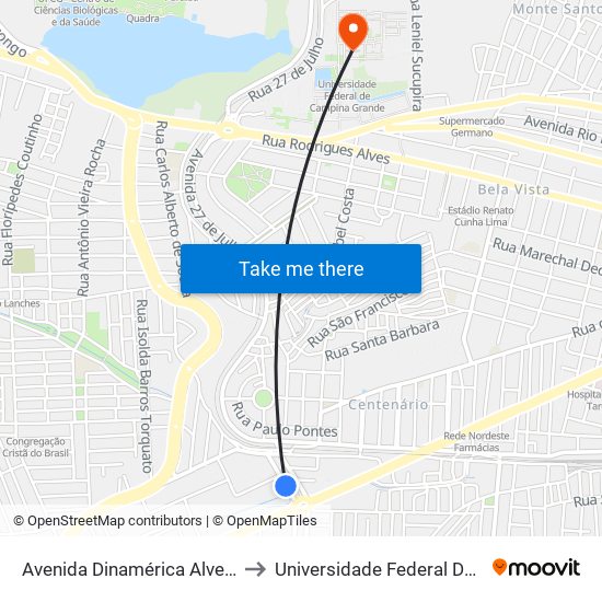 Avenida Dinamérica Alves Corrêa, 102-214 to Universidade Federal De Campina Grande map