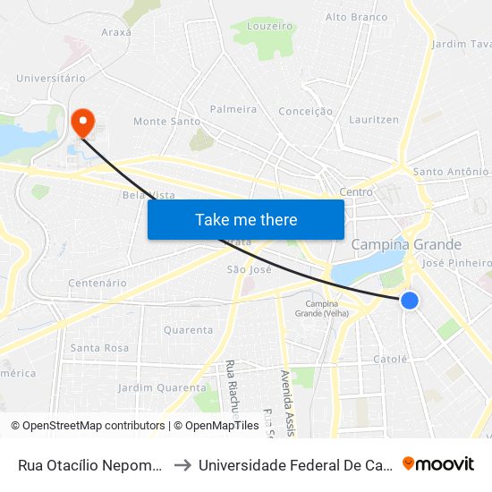 Rua Otacílio Nepomuceno, 9-81 to Universidade Federal De Campina Grande map