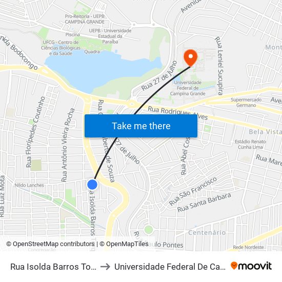 Rua Isolda Barros Torquarto, 60 to Universidade Federal De Campina Grande map