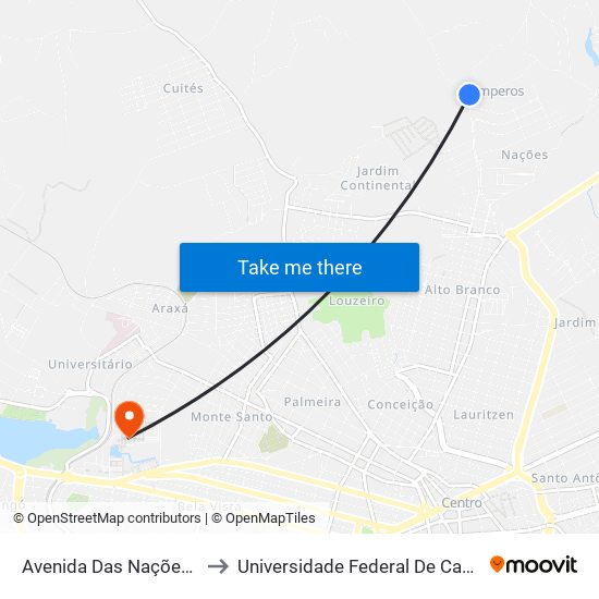 Avenida Das Nações, 599-933 to Universidade Federal De Campina Grande map