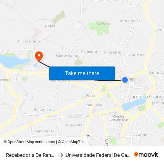 Recebedoria De Rendas - Fisco to Universidade Federal De Campina Grande map