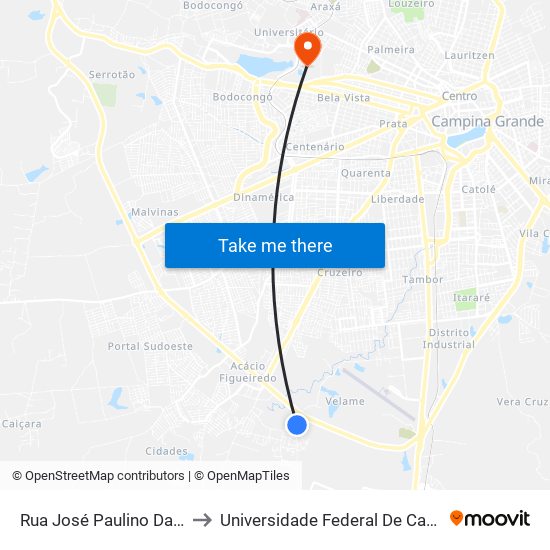 Rua José Paulino Da Rocha, 37 to Universidade Federal De Campina Grande map