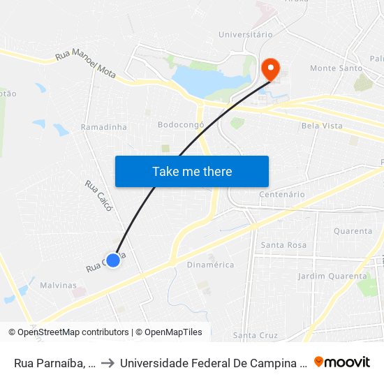 Rua Parnaíba, 157 to Universidade Federal De Campina Grande map