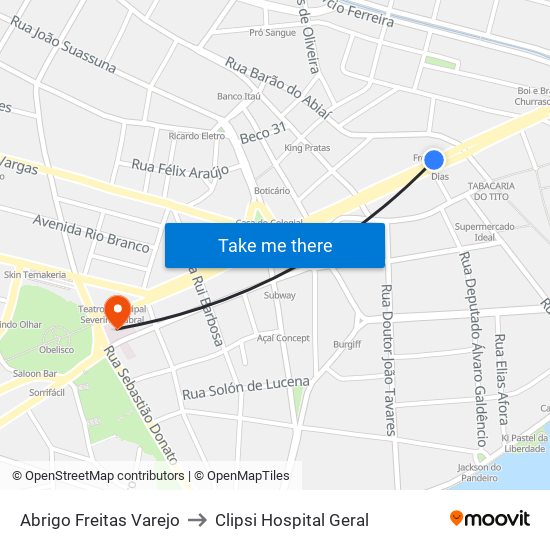 Abrigo Freitas Varejo to Clipsi Hospital Geral map