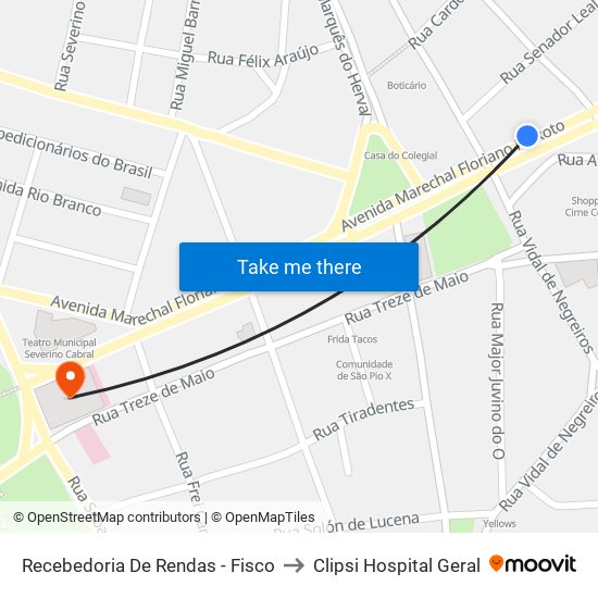 Recebedoria De Rendas - Fisco to Clipsi Hospital Geral map
