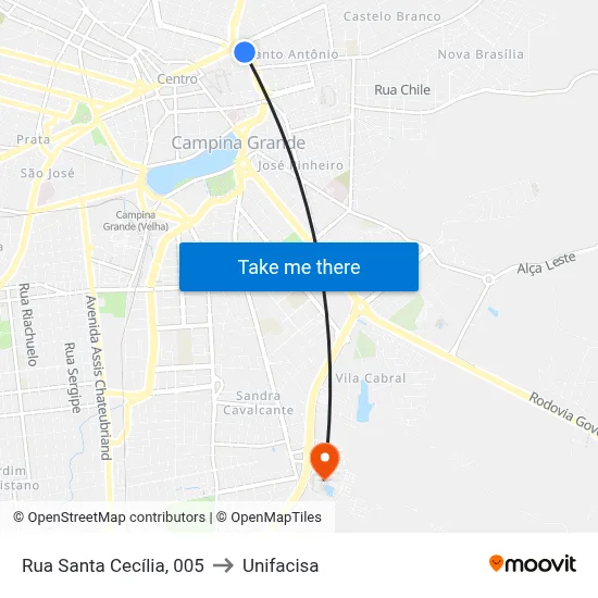 Rua Santa Cecília, 005 to Unifacisa map