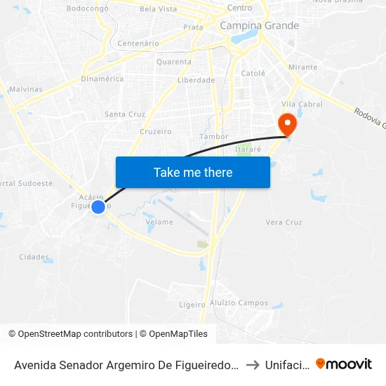 Avenida Senador Argemiro De Figueiredo, 3415 to Unifacisa map