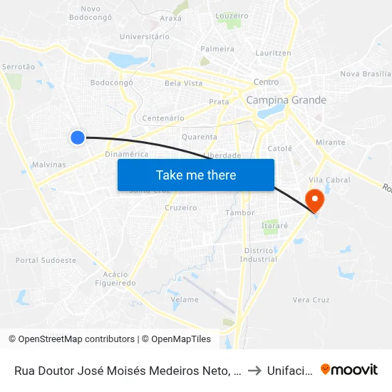 Rua Doutor José Moisés Medeiros Neto, 340 to Unifacisa map