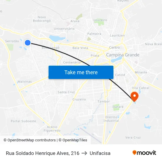 Rua Soldado Henrique Alves, 216 to Unifacisa map
