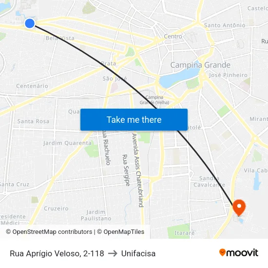 Rua Aprígio Veloso, 2-118 to Unifacisa map