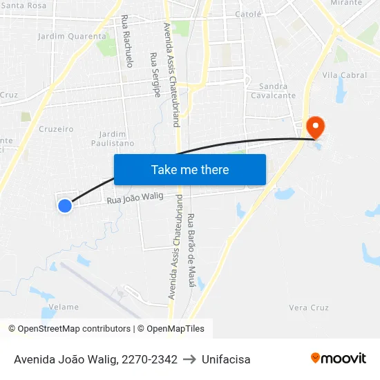 Avenida João Walig, 2270-2342 to Unifacisa map