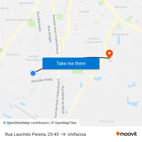 Rua Laurindo Pereira, 25-45 to Unifacisa map