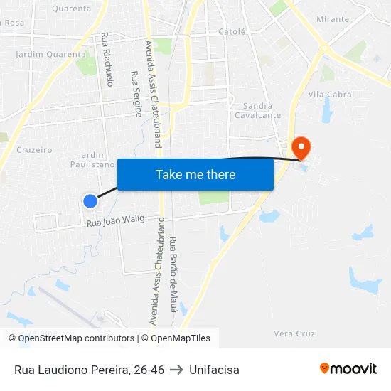 Rua Laudiono Pereira, 26-46 to Unifacisa map