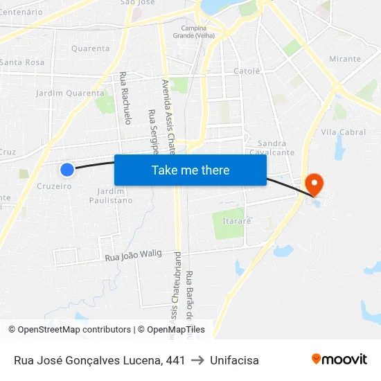Rua José Gonçalves Lucena, 441 to Unifacisa map