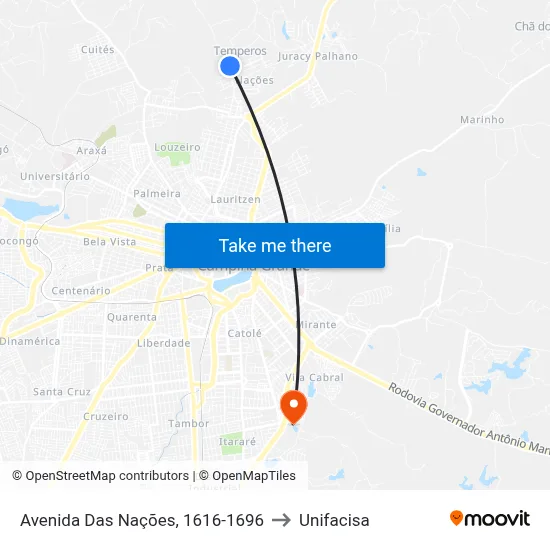 Avenida Das Nações, 1616-1696 to Unifacisa map