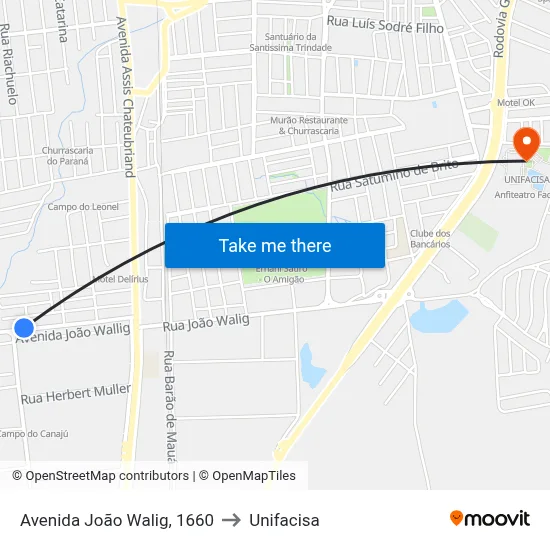 Avenida João Walig, 1660 to Unifacisa map