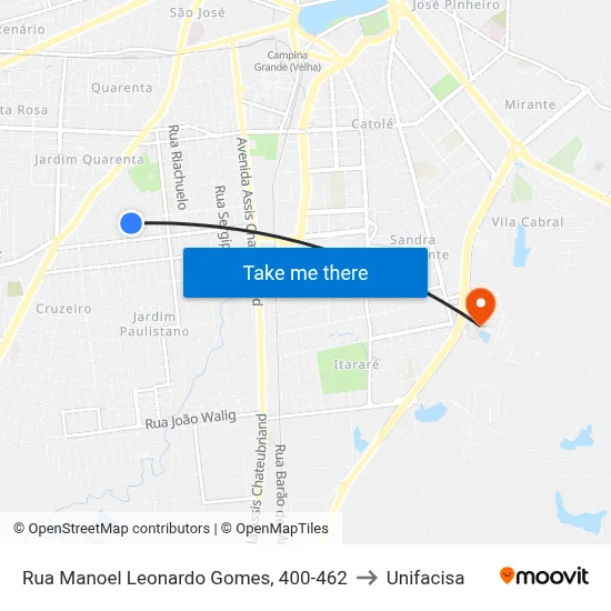 Rua Manoel Leonardo Gomes, 400-462 to Unifacisa map