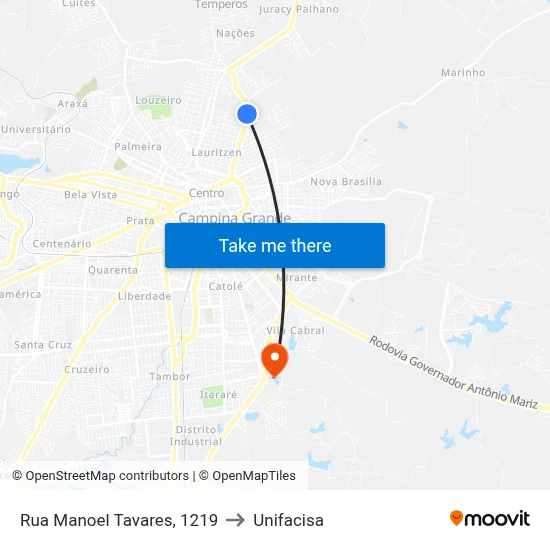 Rua Manoel Tavares, 1219 to Unifacisa map