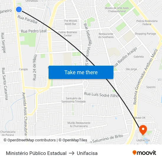 Ministério Público Estadual to Unifacisa map