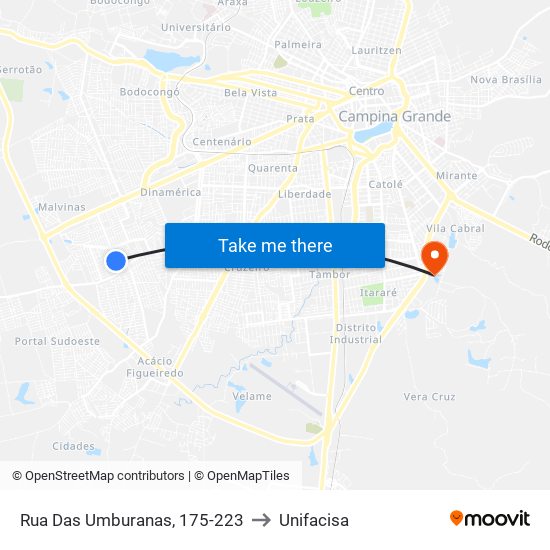 Rua Das Umburanas, 175-223 to Unifacisa map