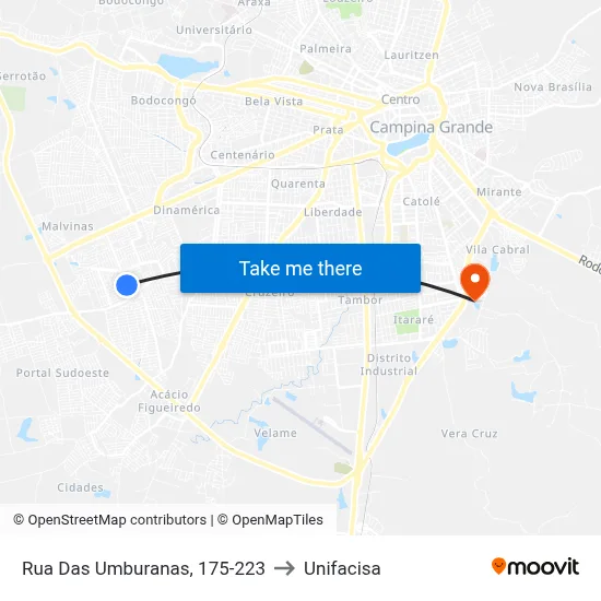 Rua Das Umburanas, 175-223 to Unifacisa map